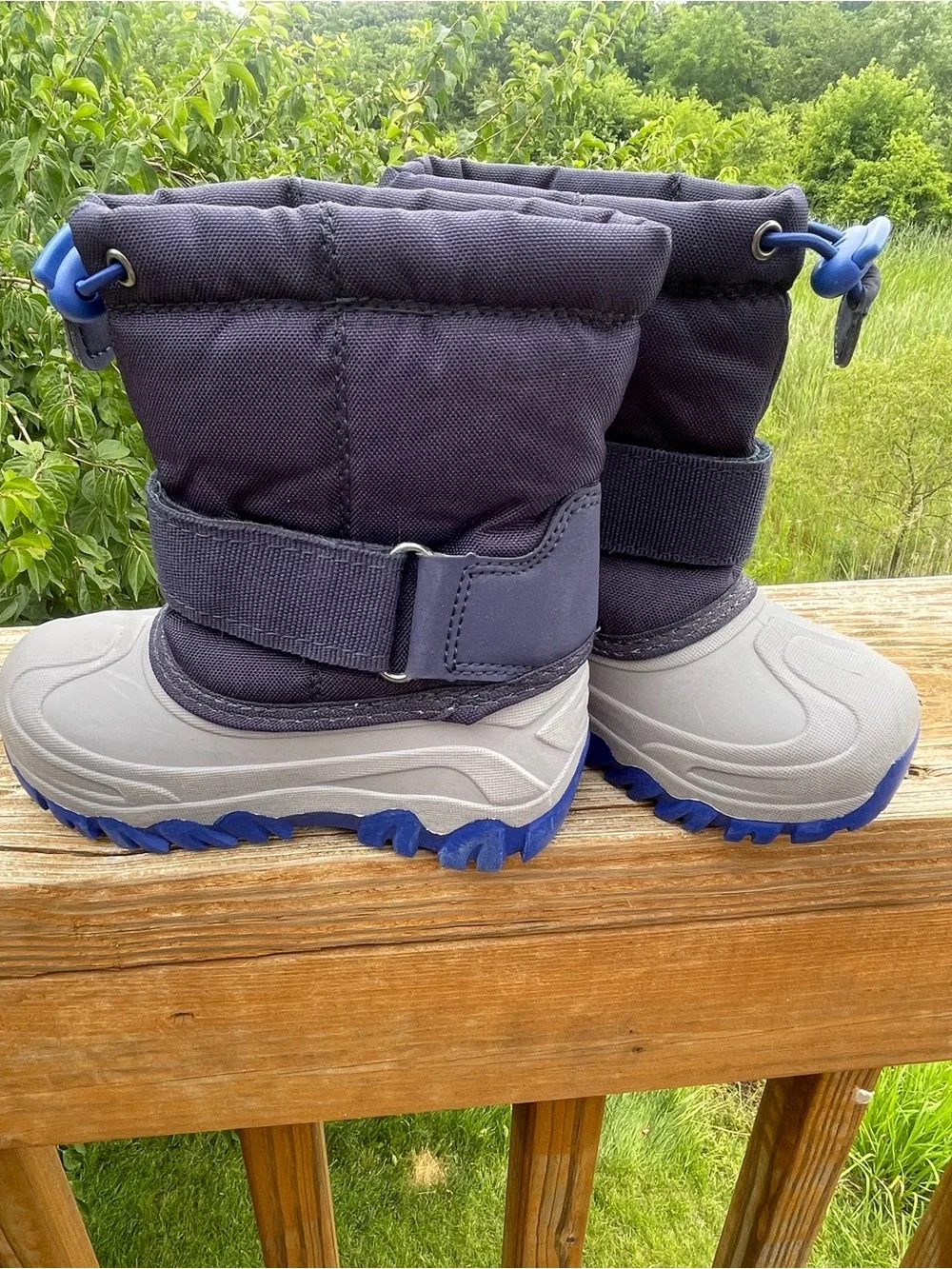 Cat & Jack Navy and Gray Kids Winter Boots with Blue Accents